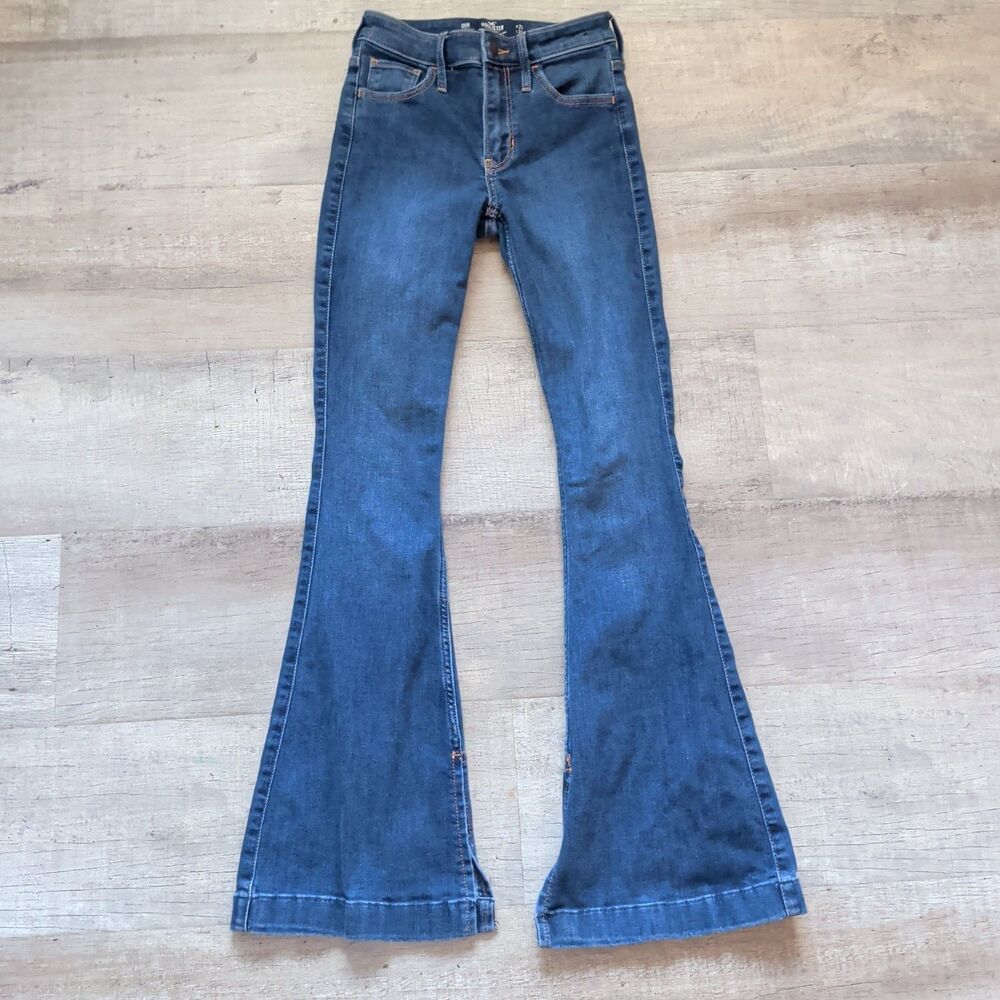 Hollister Jeans Womens 00R 23w Blue Denim Pants High Rise Flare Stretch Boho 70s